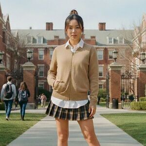 Vintage Gap Women Cardigan Sweater Small Tan Multicolor Full Zip Preppy Y2K